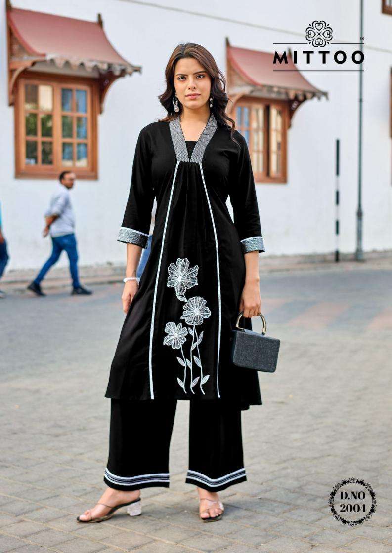 mittoo presents ibaadat readymade rayon thread work co-ord set catalog