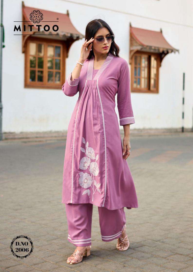 mittoo presents ibaadat readymade rayon thread work co-ord set catalog