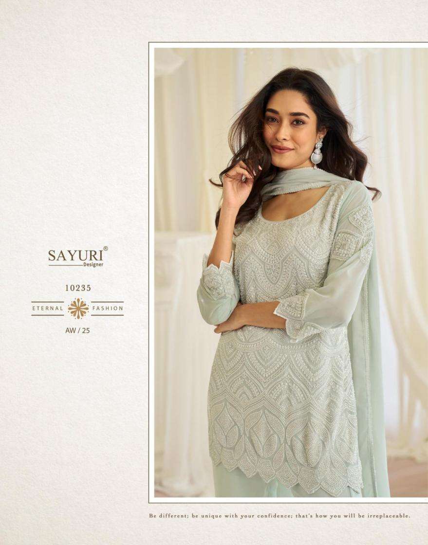 Sayuri Designer Presents Hoor Readymade Fashionale Georgette Plazzo Kurti Dupatta Catalog Wholesaler And Exporter 