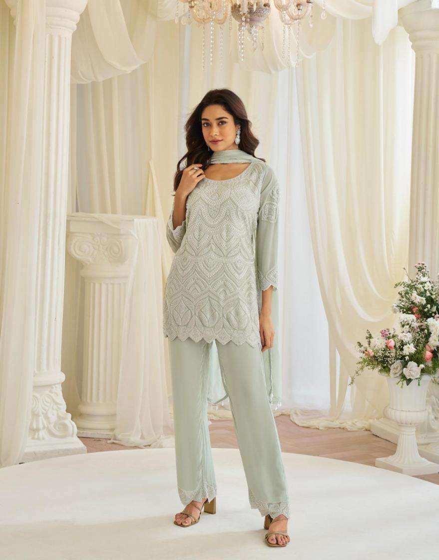 Sayuri Designer Presents Hoor Readymade Fashionale Georgette Plazzo Kurti Dupatta Catalog Wholesaler And Exporter 