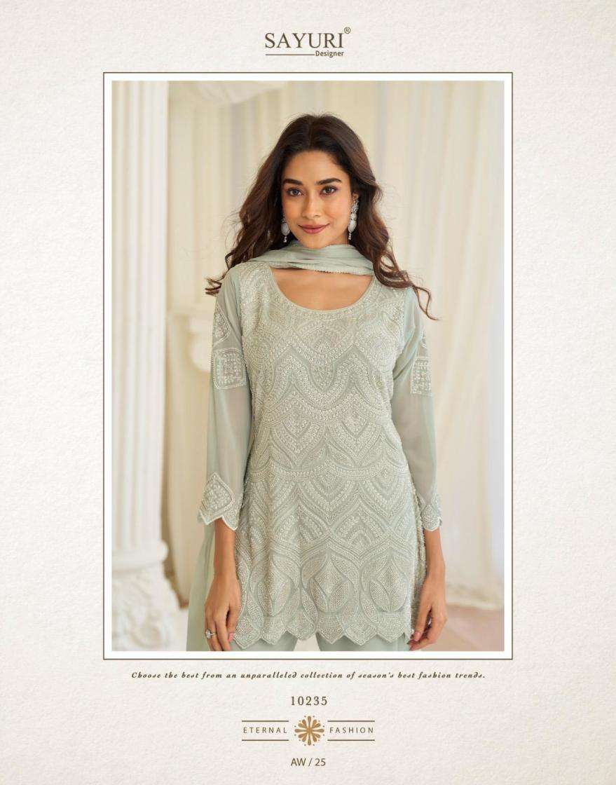 Sayuri Designer Presents Hoor Readymade Fashionale Georgette Plazzo Kurti Dupatta Catalog Wholesaler And Exporter 