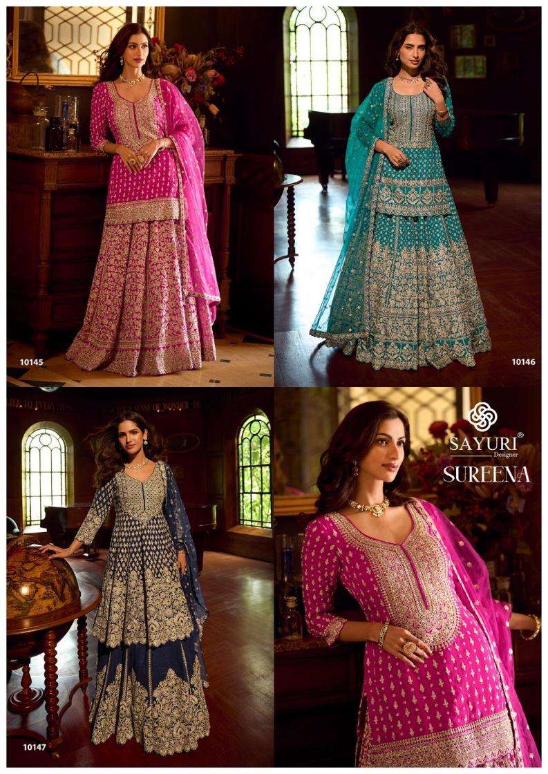 Sayuri Designer Presents Sureena Real Georgette Fully Stitch Skirt Suit With Dupatta Catalog Wholesaler And Exporter 