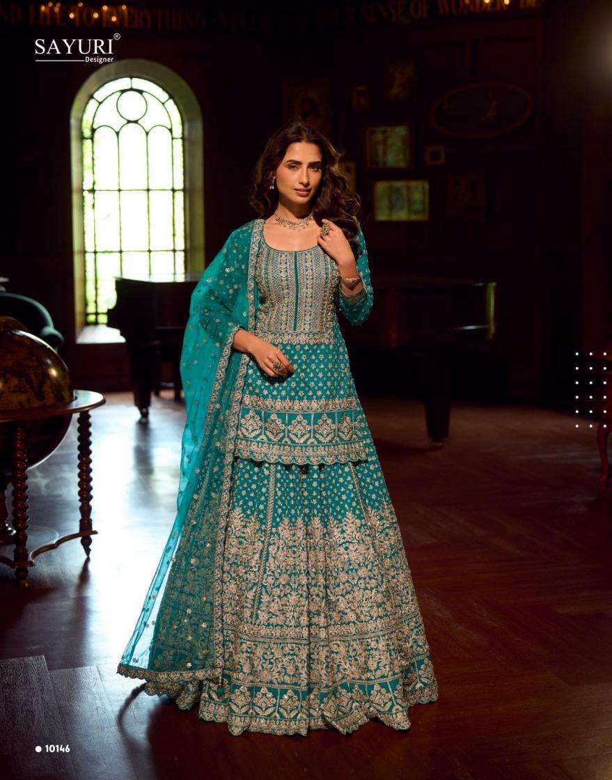 Sayuri Designer Presents Sureena Real Georgette Fully Stitch Skirt Suit With Dupatta Catalog Wholesaler And Exporter 
