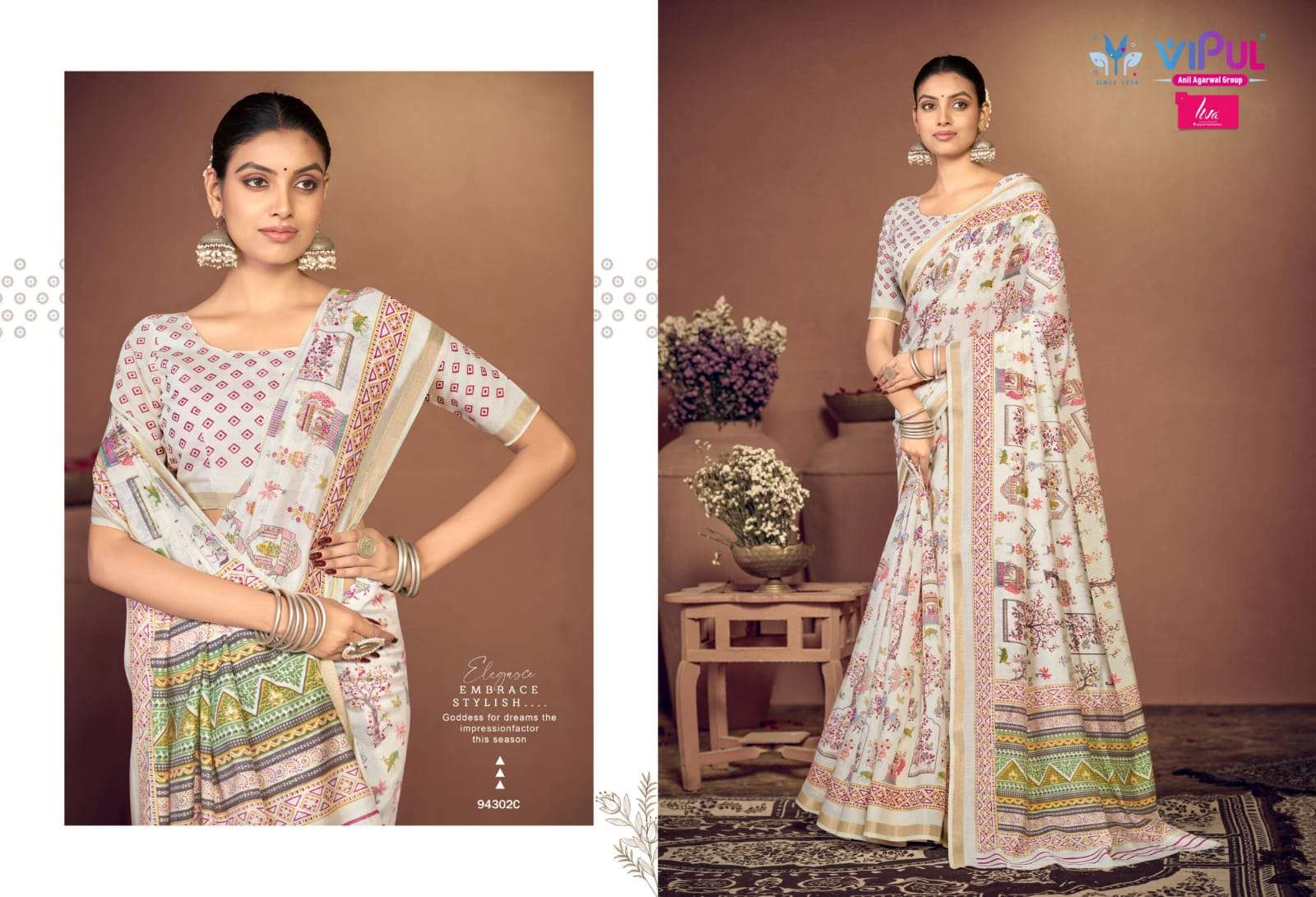 Vipul Presents Monalisa Vol-6 Wholesale Chanderi Silk Fabrics Ethnic Sarees Catalog Wholesaler and Exporter 