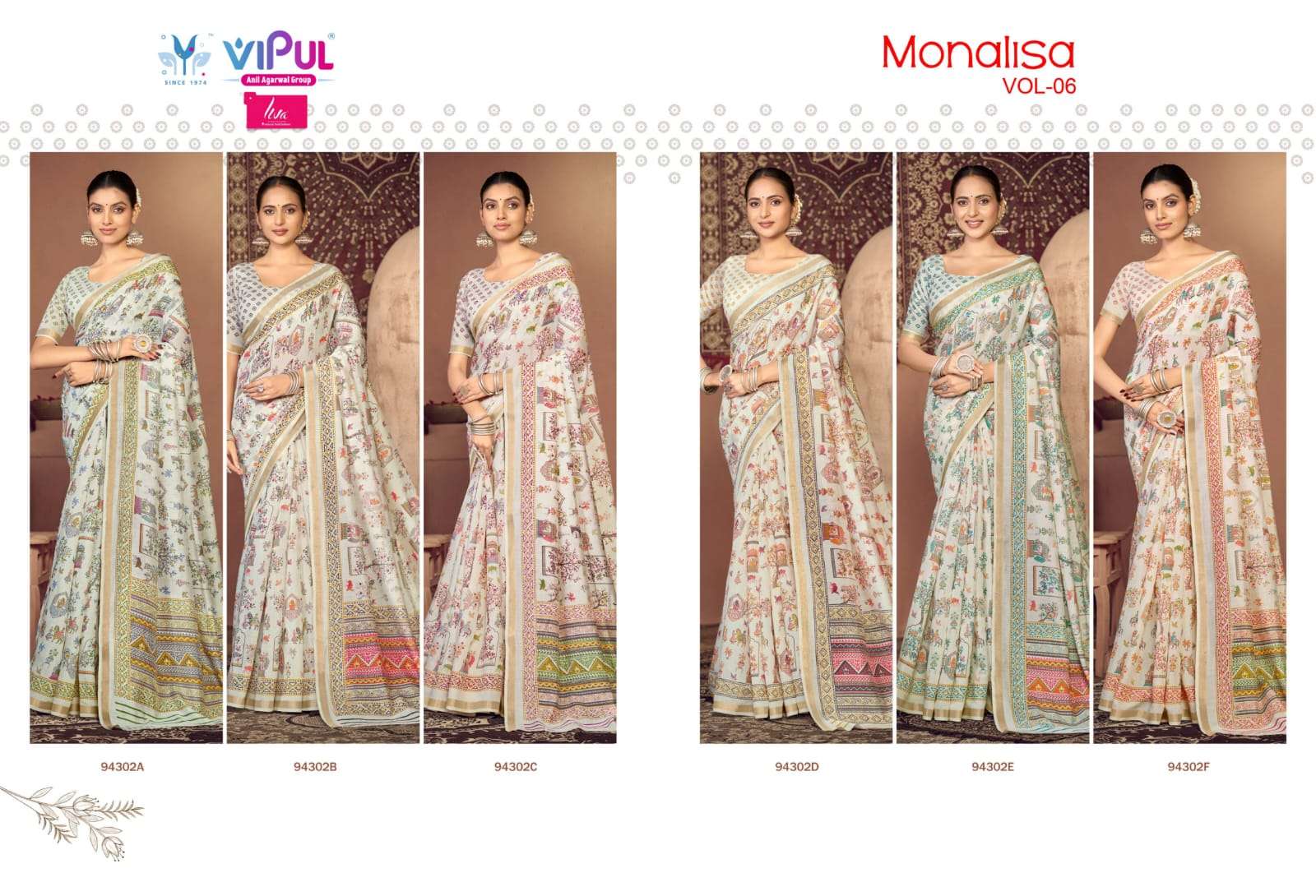 Vipul Presents Monalisa Vol-6 Wholesale Chanderi Silk Fabrics Ethnic Sarees Catalog Wholesaler and Exporter 