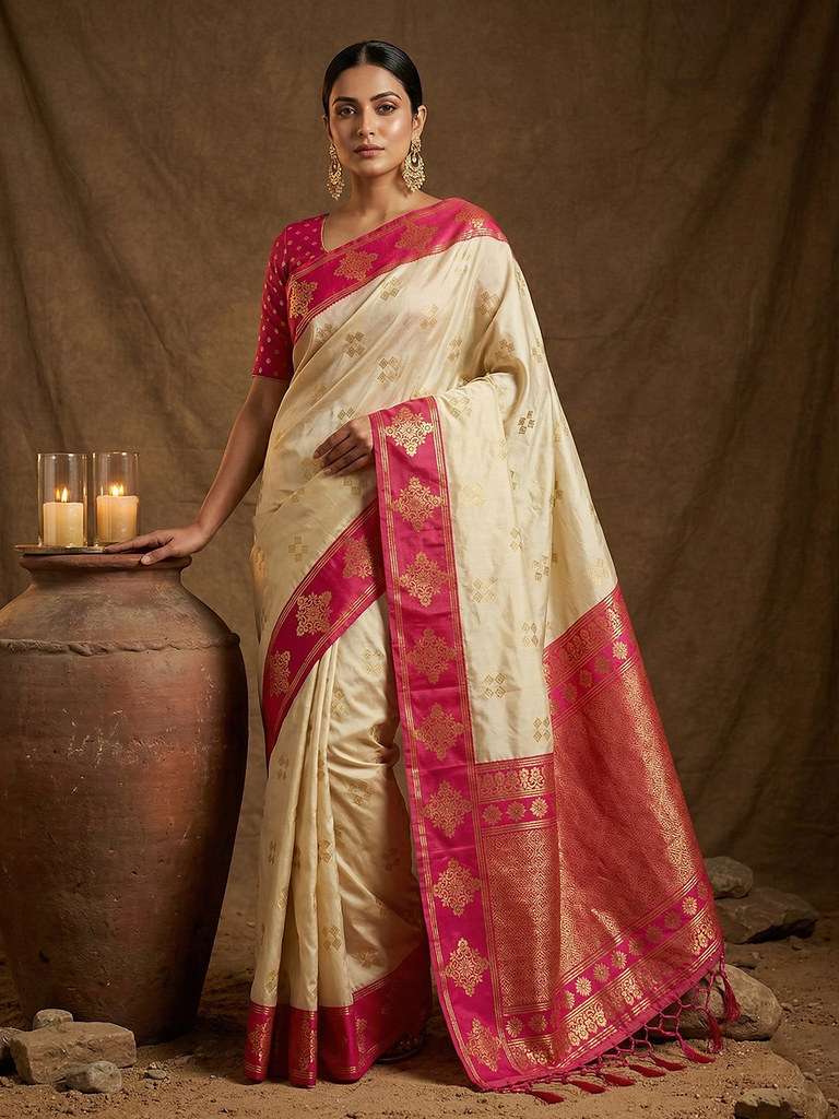 astita presents Meera Silk Soft Silk With Contrast Border And Pallu Zari Work sarees catalog wholesaler and exportersSoft Silk With Contrast Border And Pallu Zari Work