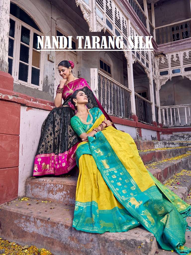 astita presnets nandi tarang silk soft silk traditional wear south indian style sarees catalog wholesaler and exporter in surat