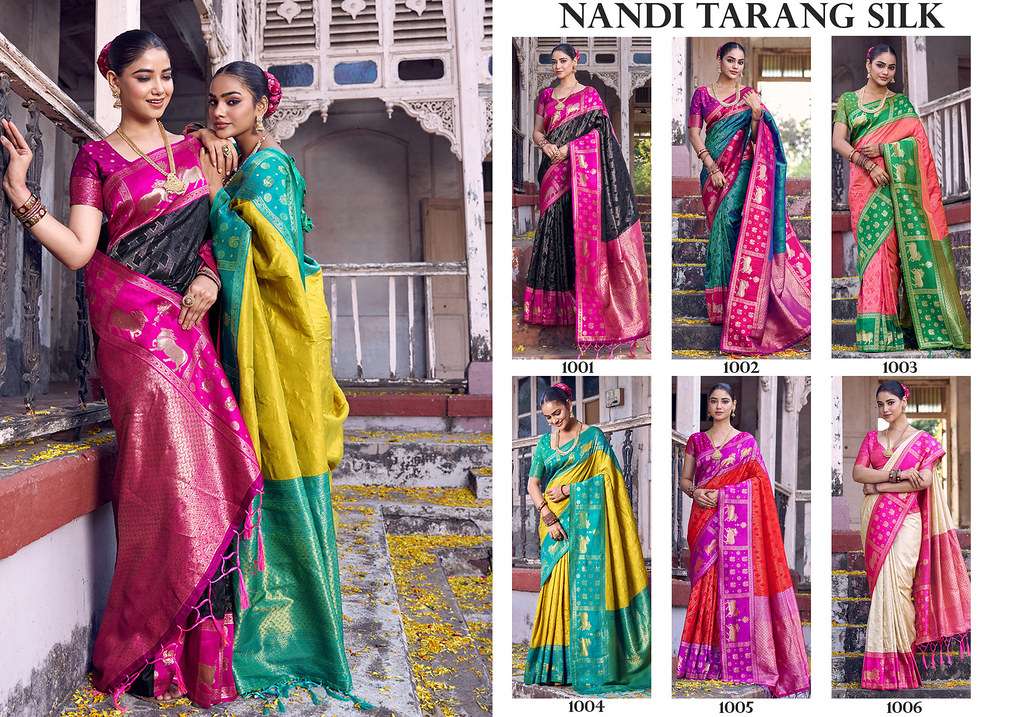 astita presnets nandi tarang silk soft silk traditional wear south indian style sarees catalog wholesaler and exporter in surat