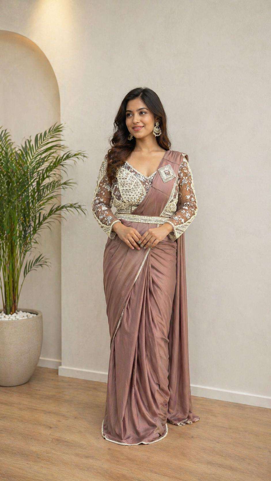  AMOHA 102309 COLOUR HEAVY DESIGER READYMADE BLOUSE AND ONE MINUTES SAREES CATALOG WHOLESALER AND EXPORTERS