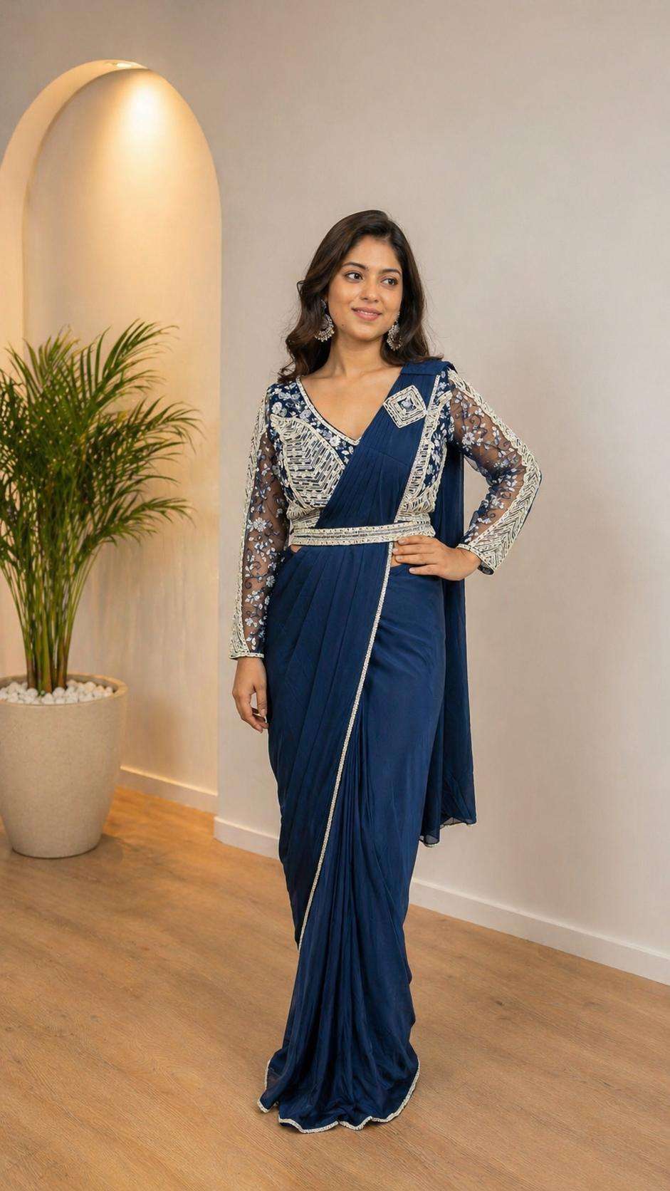  AMOHA 102309 COLOUR HEAVY DESIGER READYMADE BLOUSE AND ONE MINUTES SAREES CATALOG WHOLESALER AND EXPORTERS