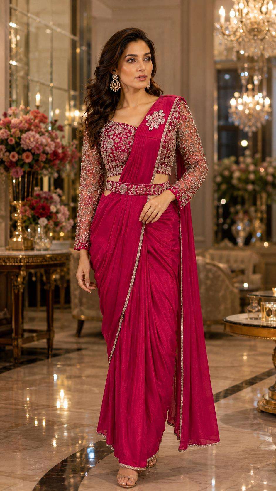 AMOHA 102432 COLOUR HEAVY DEDINGER READYMADE BLOUSE AND ONE MINUTES SAREES CATALOG WHOLESALER AND EXPORTERS