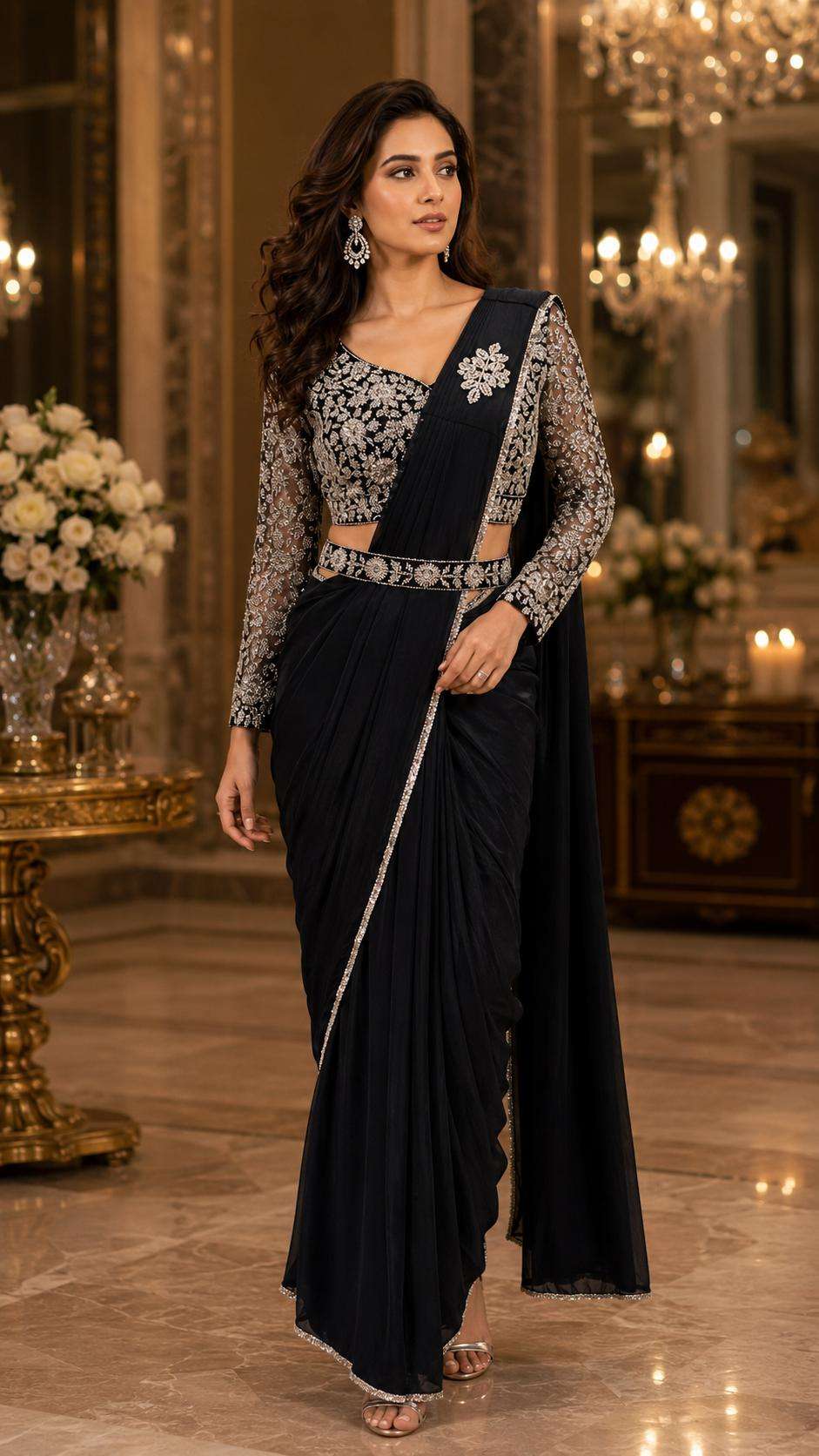 AMOHA 102432 COLOUR HEAVY DEDINGER READYMADE BLOUSE AND ONE MINUTES SAREES CATALOG WHOLESALER AND EXPORTERS
