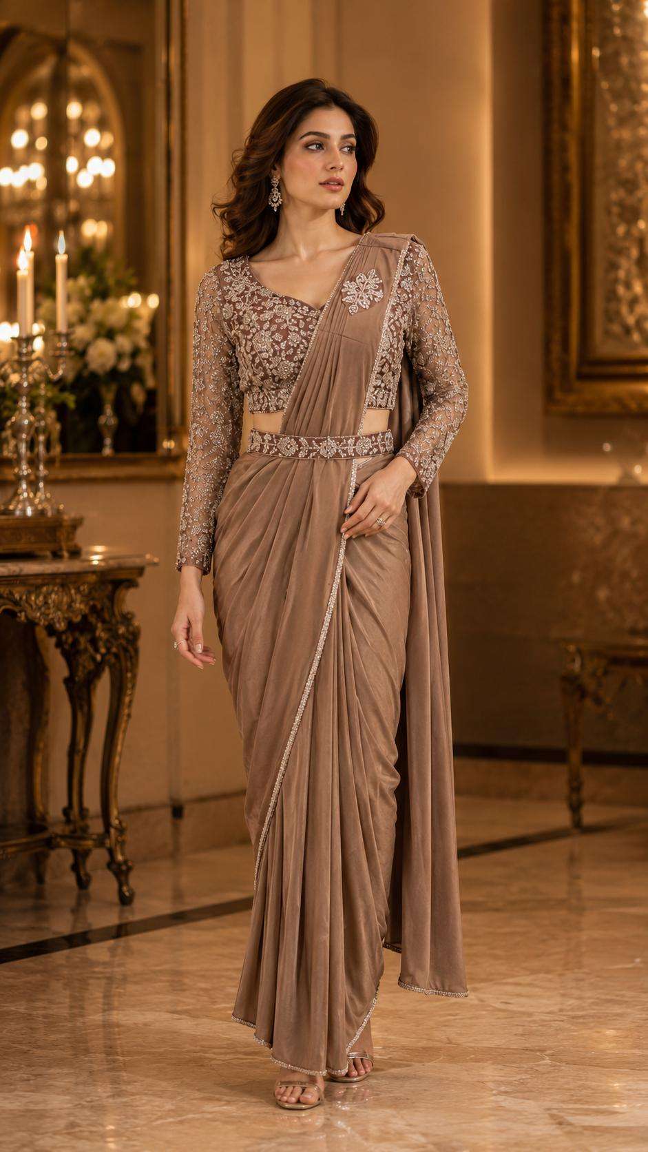 AMOHA 102432 COLOUR HEAVY DEDINGER READYMADE BLOUSE AND ONE MINUTES SAREES CATALOG WHOLESALER AND EXPORTERS