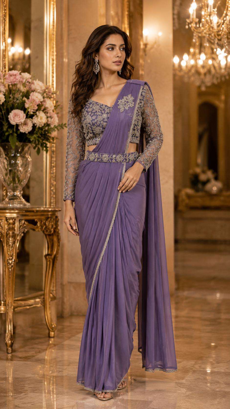 AMOHA 102432 COLOUR HEAVY DEDINGER READYMADE BLOUSE AND ONE MINUTES SAREES CATALOG WHOLESALER AND EXPORTERS