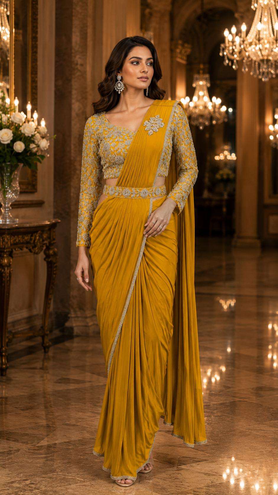 AMOHA 102432 COLOUR HEAVY DEDINGER READYMADE BLOUSE AND ONE MINUTES SAREES CATALOG WHOLESALER AND EXPORTERS
