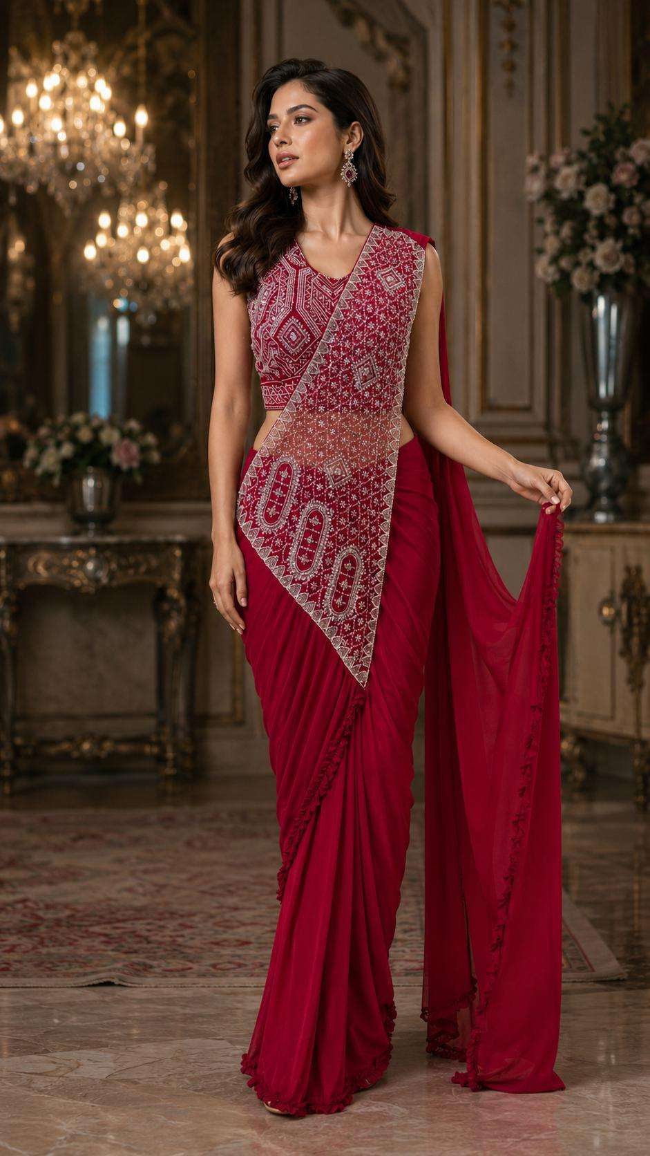AMOHA 102435 COLOUR HEAVY DESIGNER READYMADE BLOUSE AND ONE MINUTES SAREES CATALOG WHOLESALER AND EXPORTERS