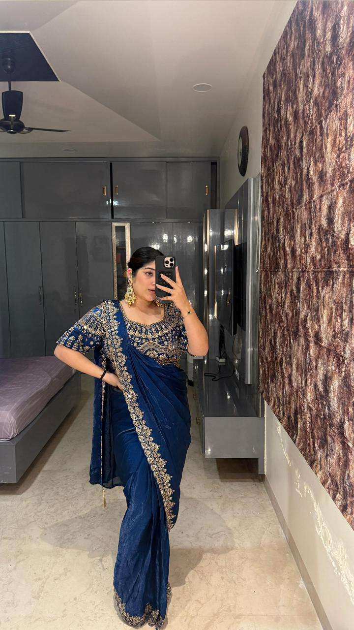 AMOHA A411 COLOUR HEAVY DESIGNER READYMADE BLOUSE AND ONE MINUTES SAREES CATALOG WHOLESALER AND EXPORTERS