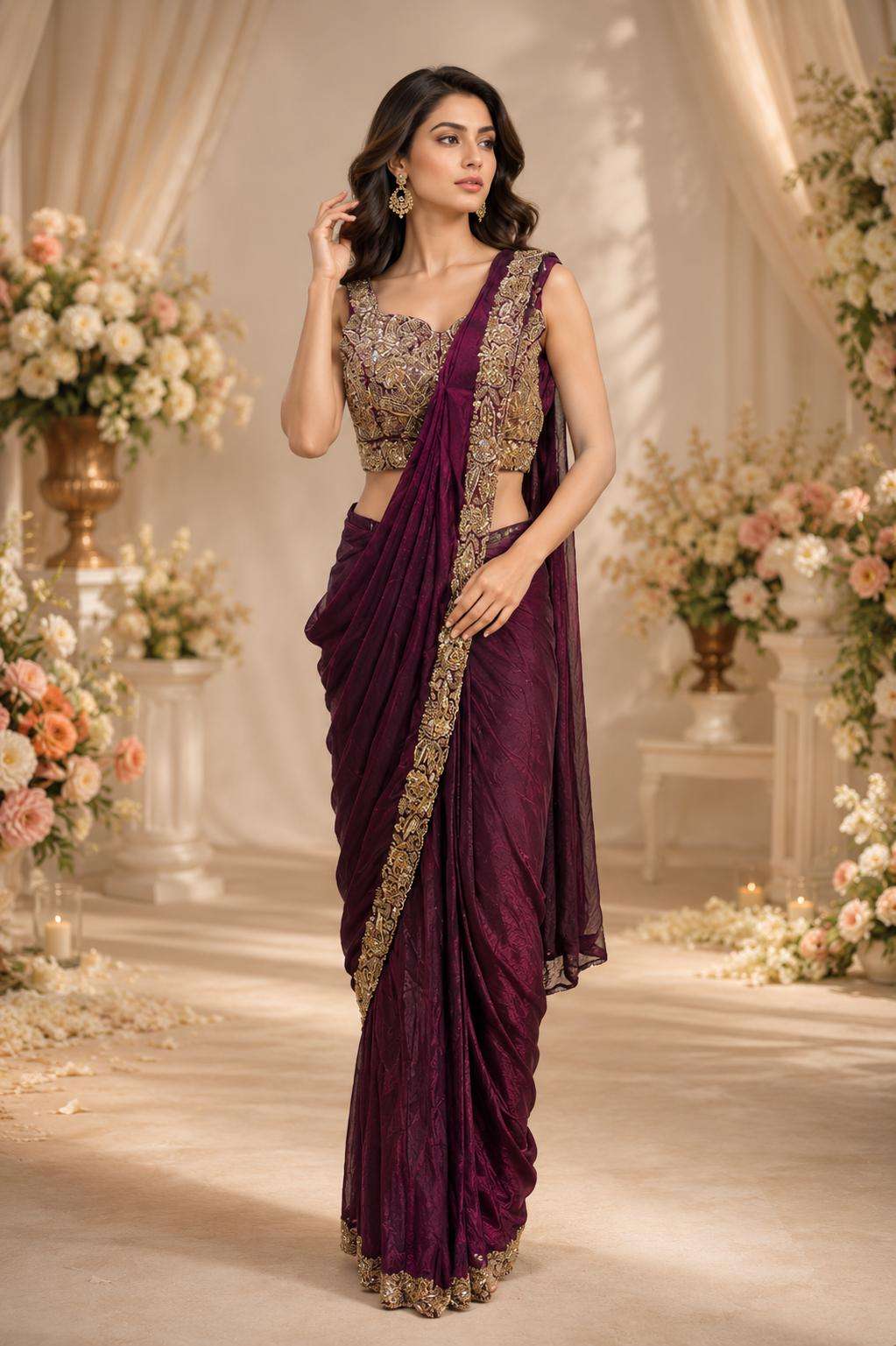 AMOHA A505 COLOUR BEADS WORK HEAVY DESINGER BLOUSE READYMADE SAREES CATALOG WHOLESALER NAD EXPORTERS