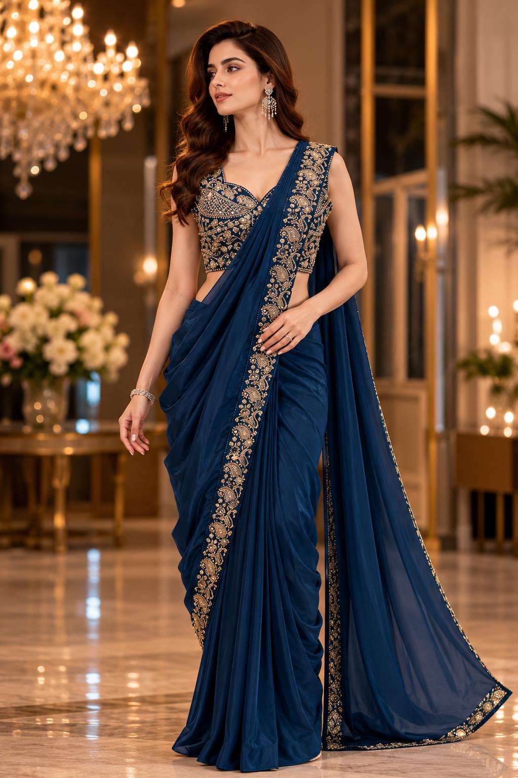 AMOHA A536 COLOUR HEAVY DESINGER READYMADE BLOUSE AND ONE MINUTES SAREES CATALOG WHOLESALER AND EXPORTERS 