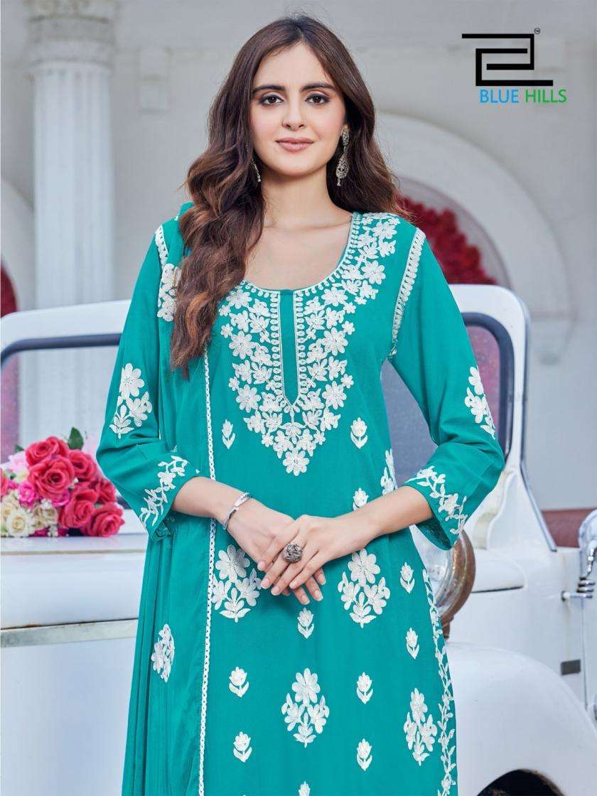 blue hills ashiya rayon white thread work full stitch big size combo plazzo 3pcs 