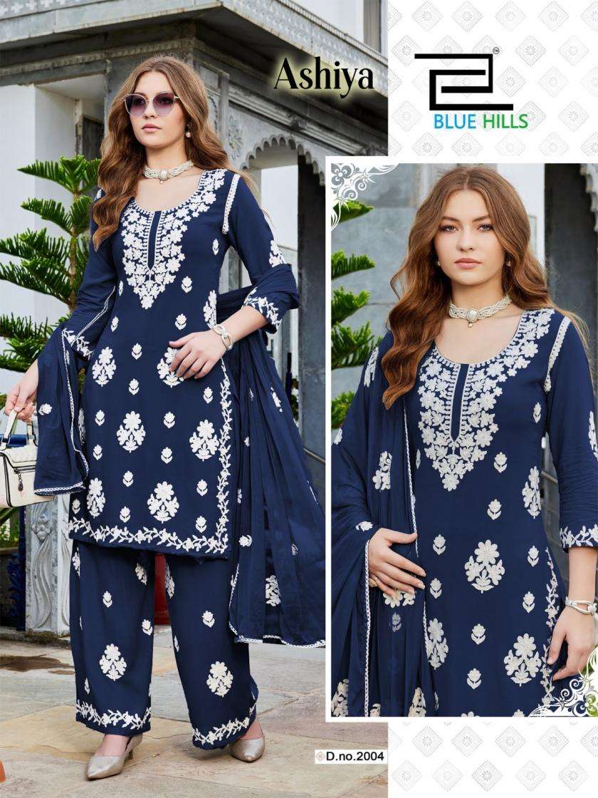 blue hills ashiya rayon white thread work full stitch big size combo plazzo 3pcs 