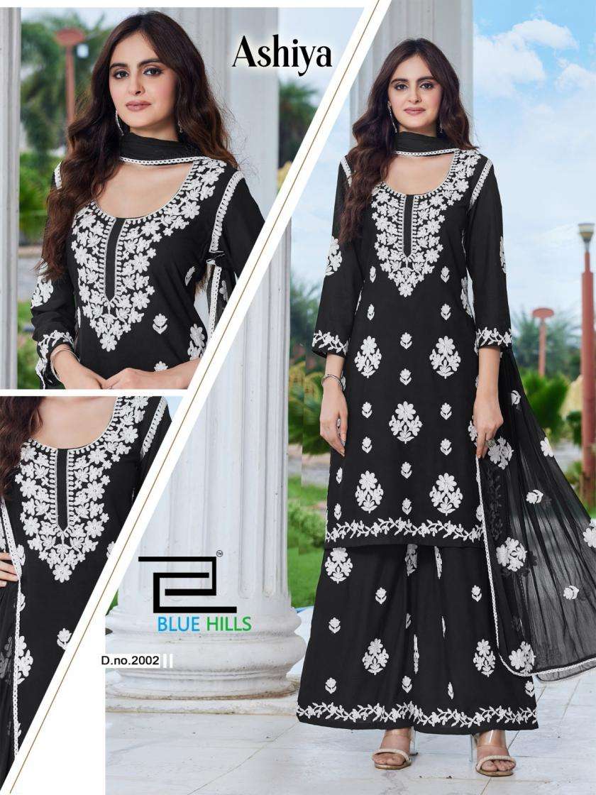 blue hills ashiya rayon white thread work full stitch big size combo plazzo 3pcs 