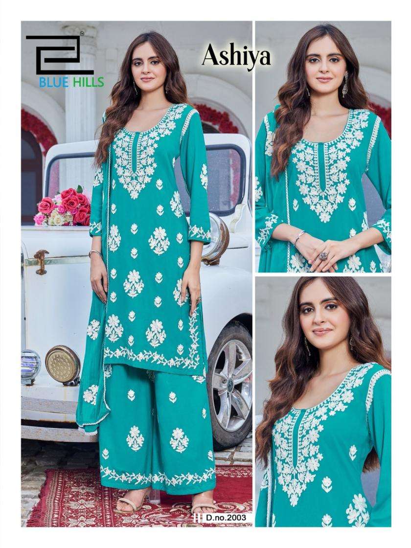 blue hills ashiya rayon white thread work full stitch big size combo plazzo 3pcs 
