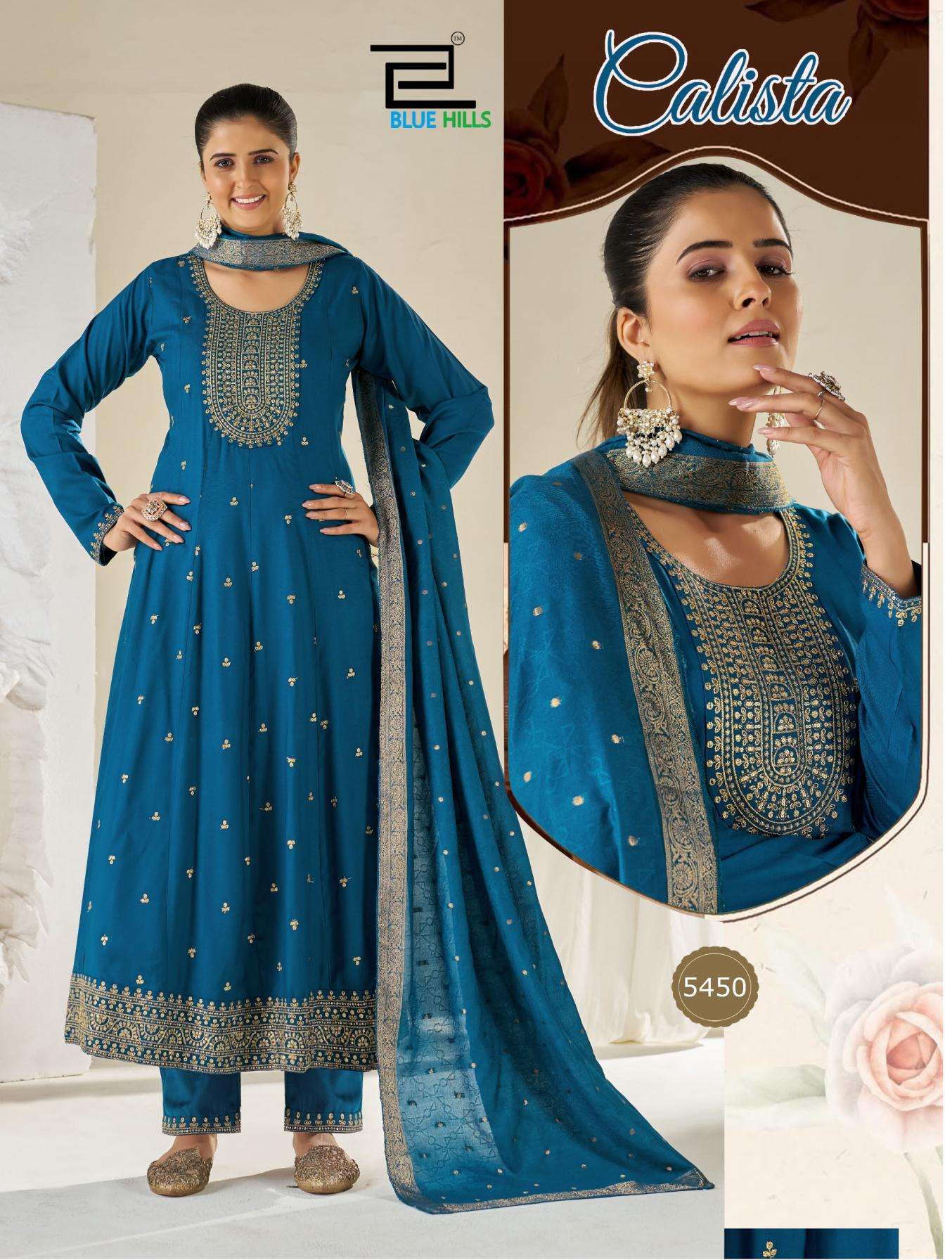 blue hills presents calista readymade anarkali style rayon 3pcs plus size dress combo collection 