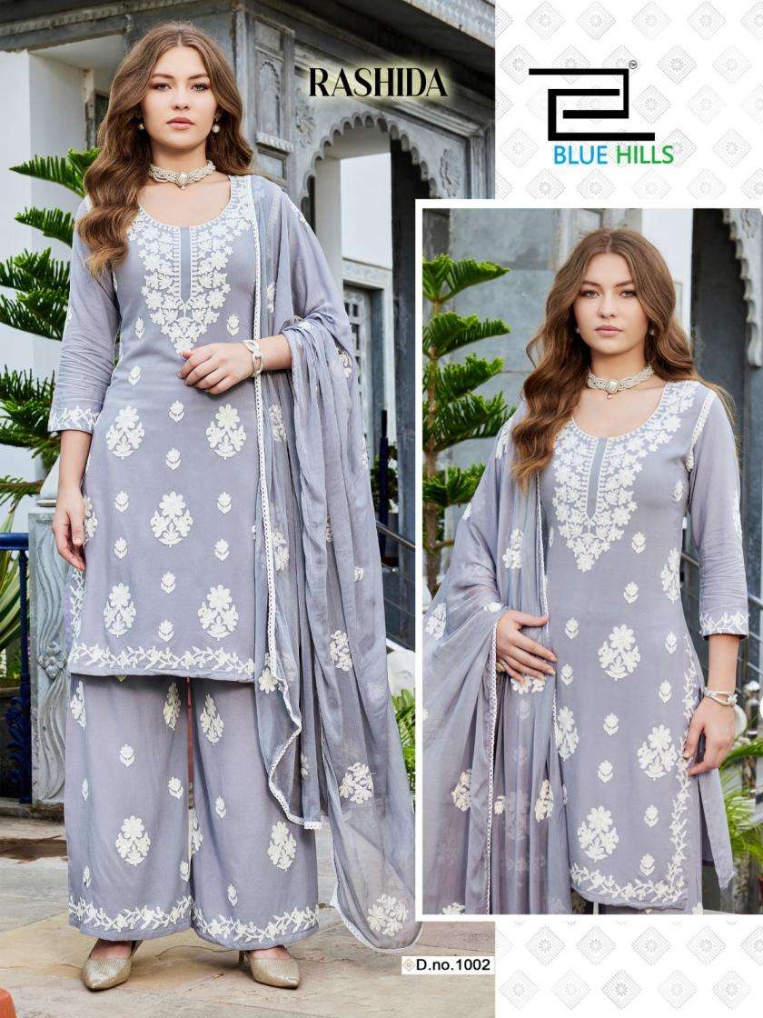 blue hills rashida full stitch rayon white thread work big size combo plazzo kurtis