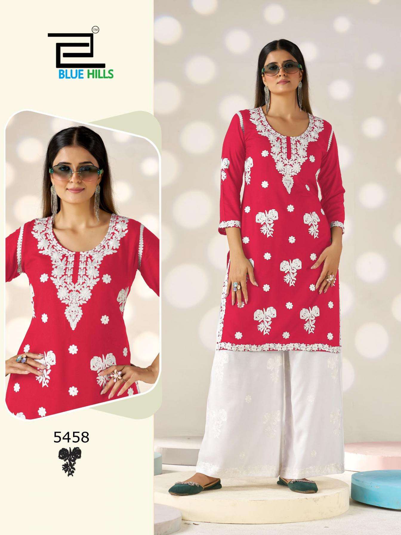 blue hills victoria vol 35 rayon full stitch embroided big size combo kurti with plazzo