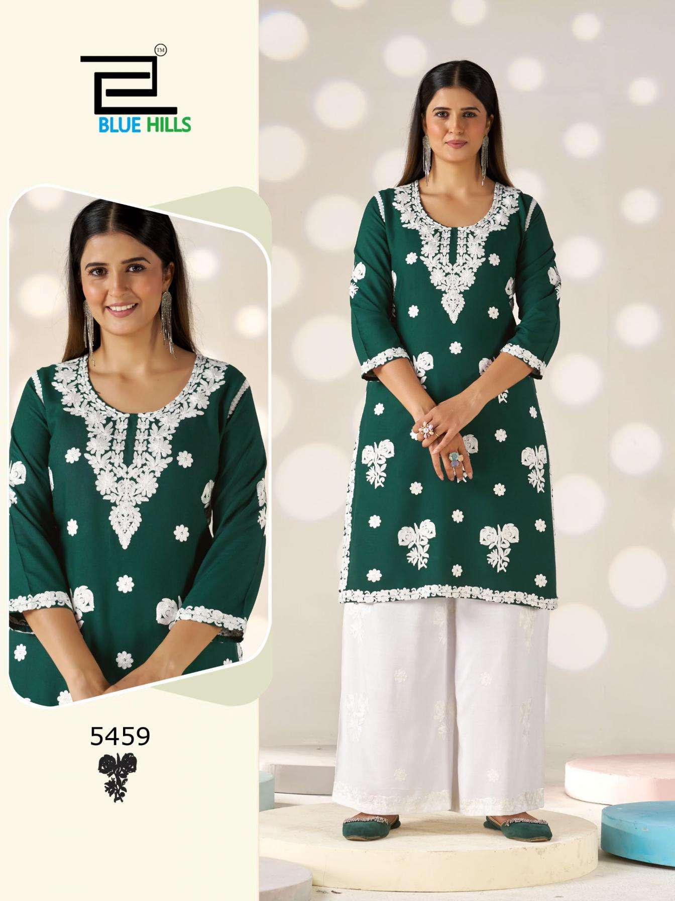 blue hills victoria vol 35 rayon full stitch embroided big size combo kurti with plazzo