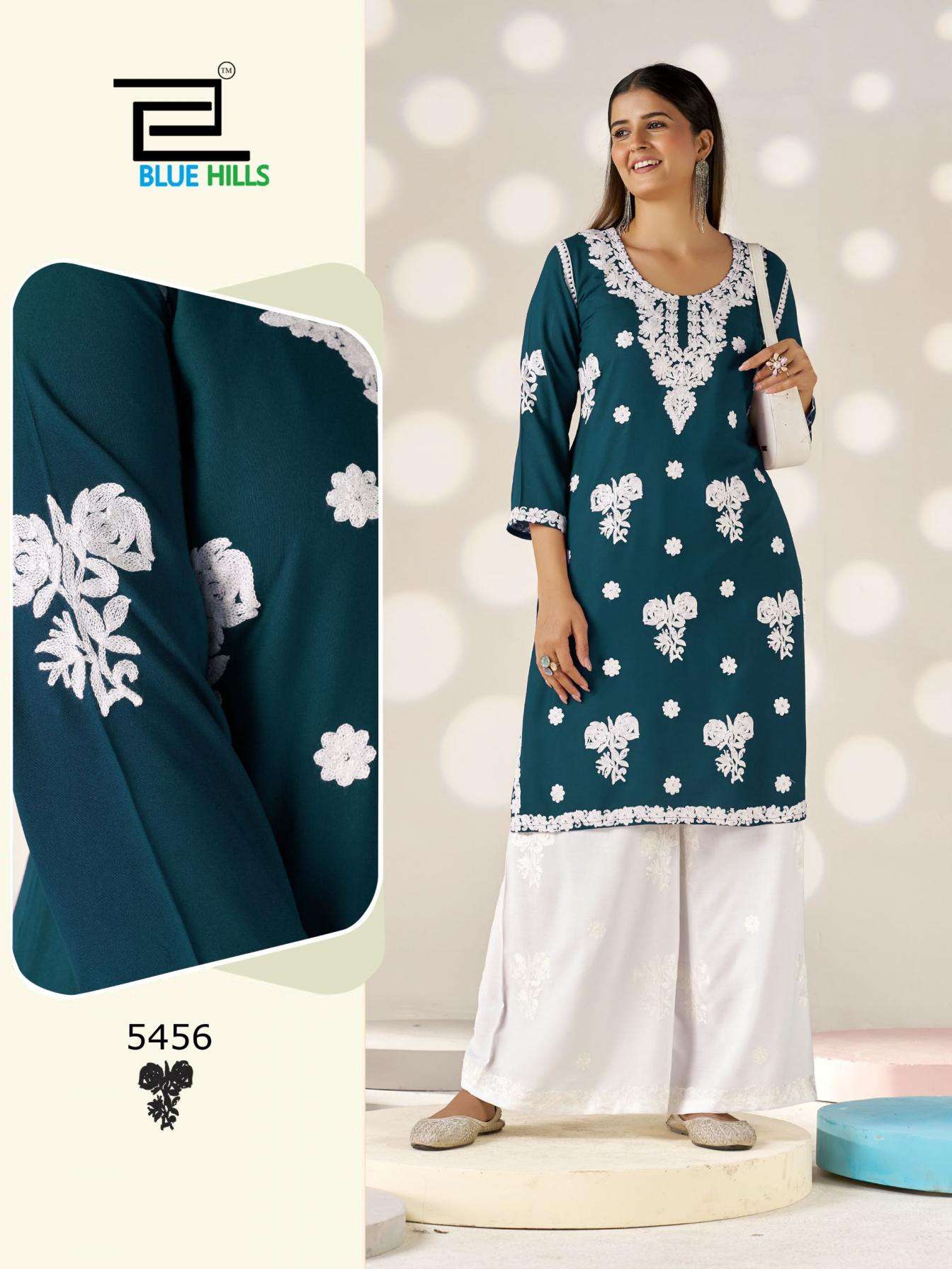 blue hills victoria vol 35 rayon full stitch embroided big size combo kurti with plazzo