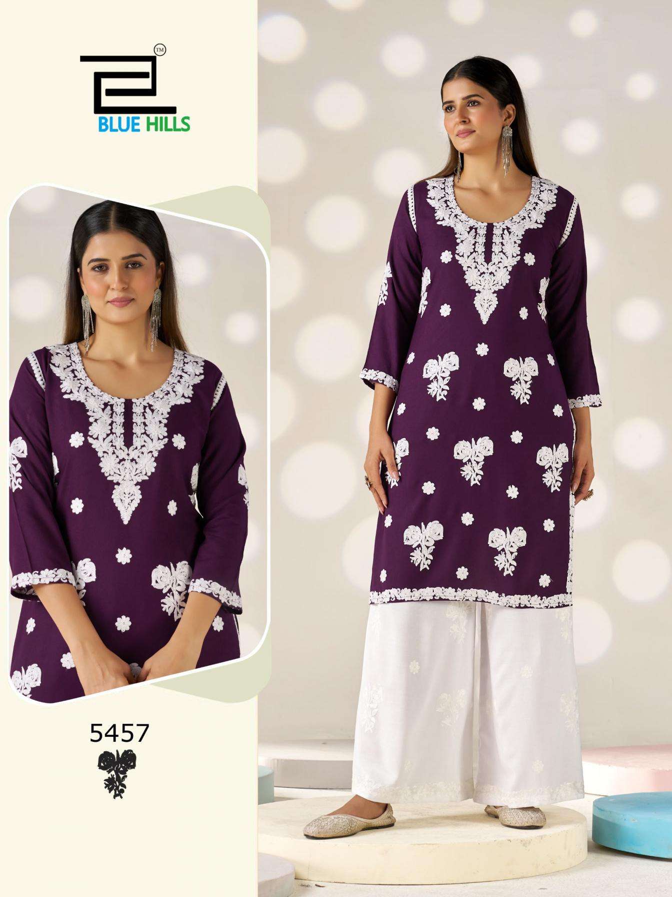 blue hills victoria vol 35 rayon full stitch embroided big size combo kurti with plazzo