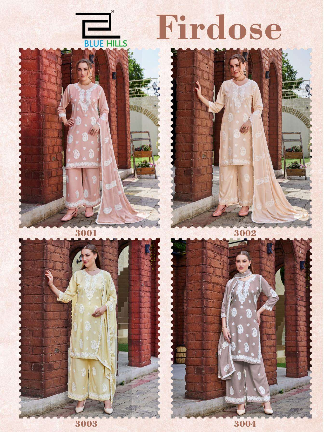 blue hills firdose readymade rayon white thread work combo big size plazzo suit