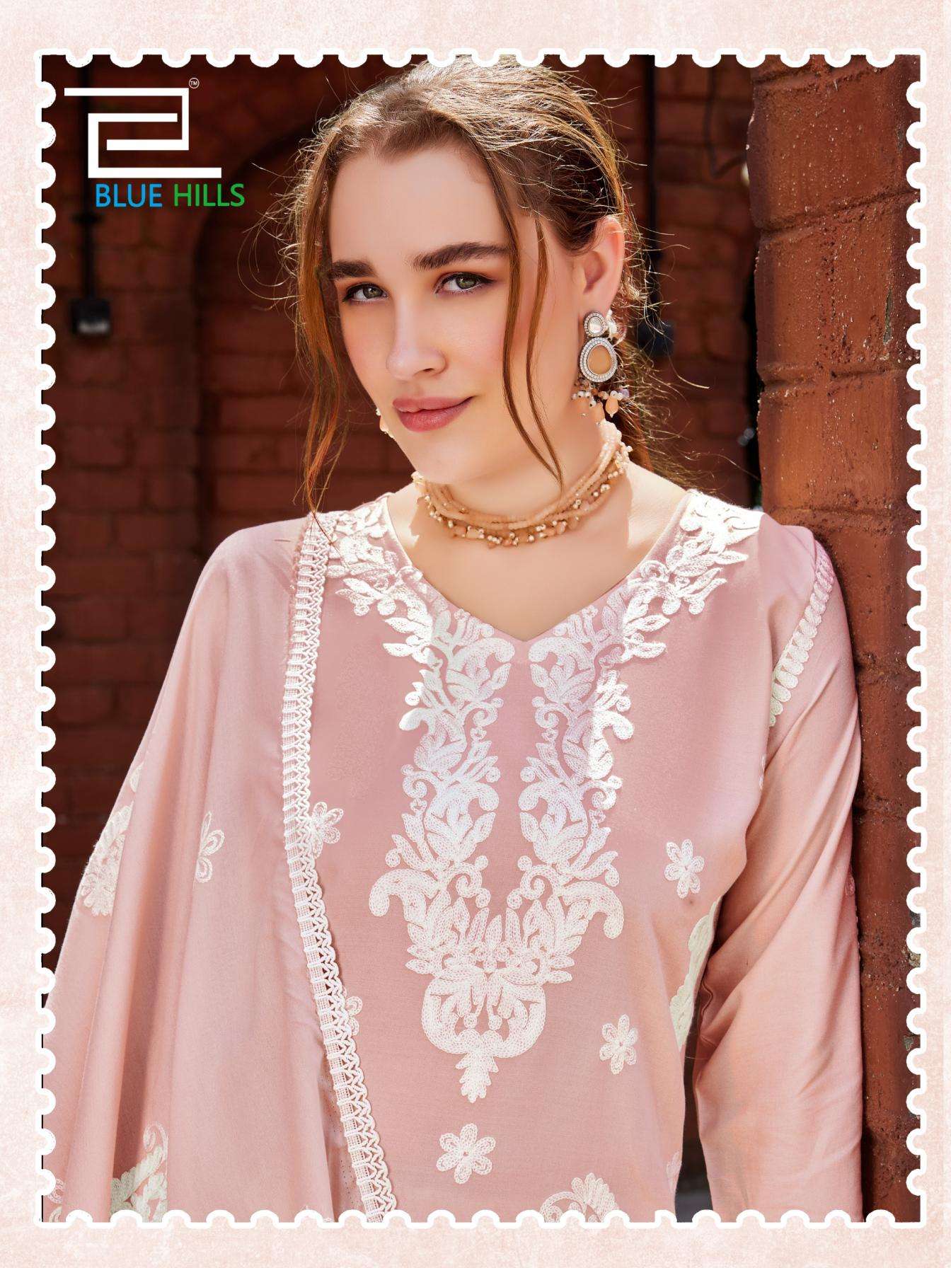 blue hills firdose readymade rayon white thread work combo big size plazzo suit