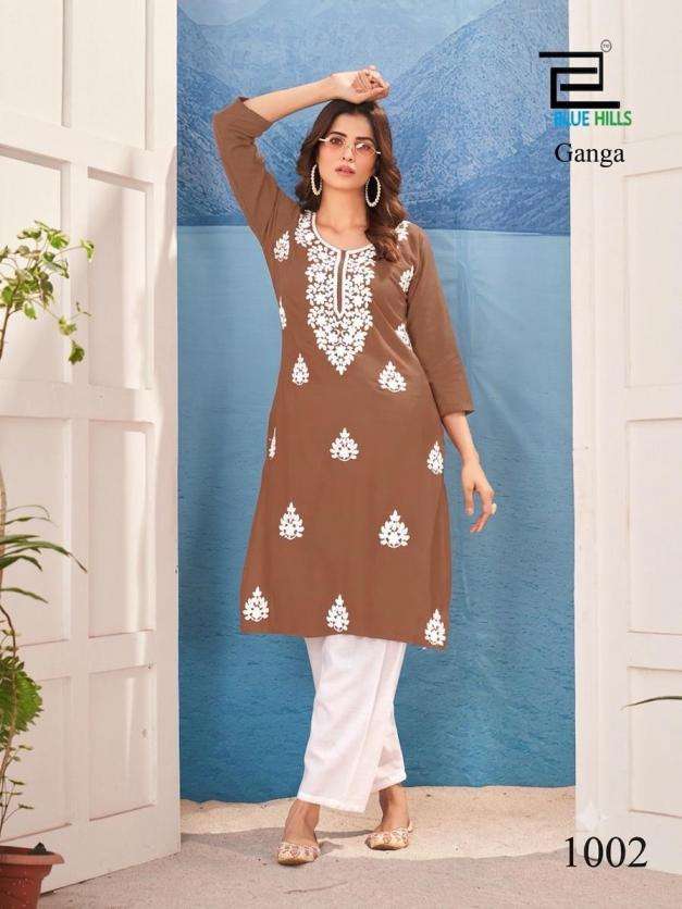 blue hills ganga rayon white embroidery work full stitch plus size combo long kurtis