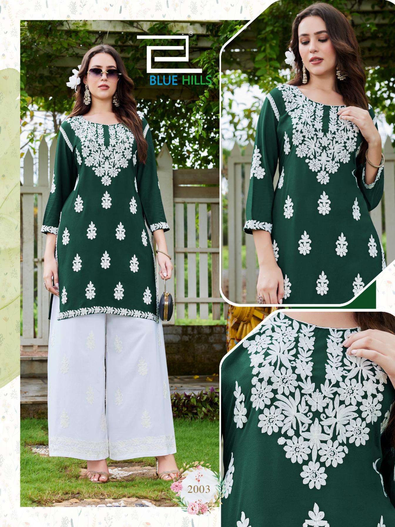 blue hills messi vol 3 full stitch rayon thread work combo plus size kurti with plazzo