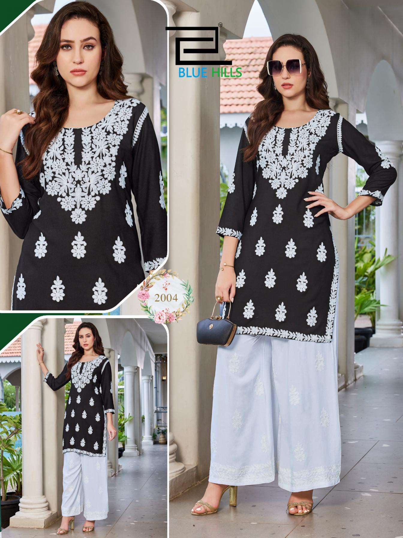 blue hills messi vol 3 full stitch rayon thread work combo plus size kurti with plazzo