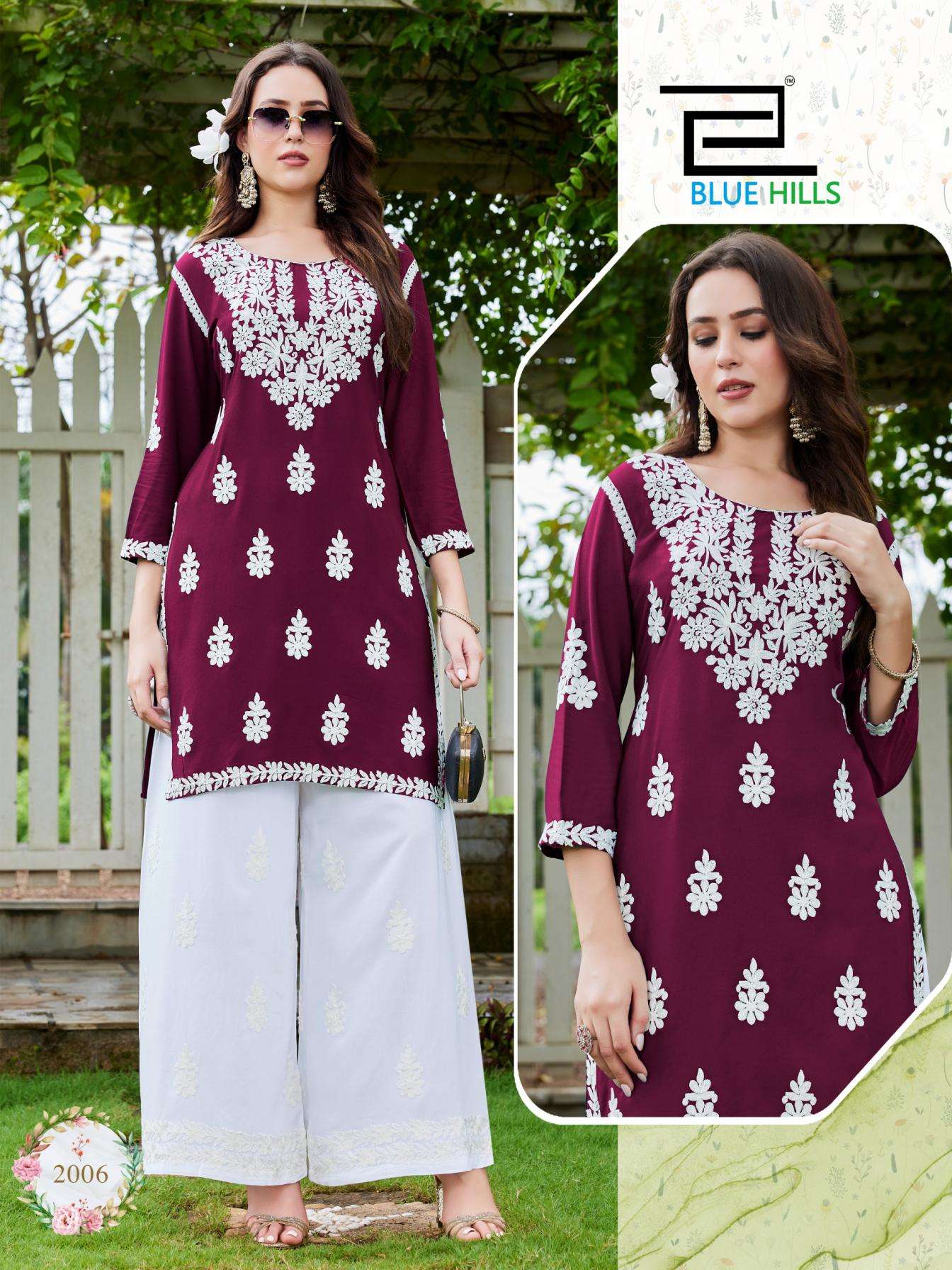 blue hills messi vol 3 full stitch rayon thread work combo plus size kurti with plazzo