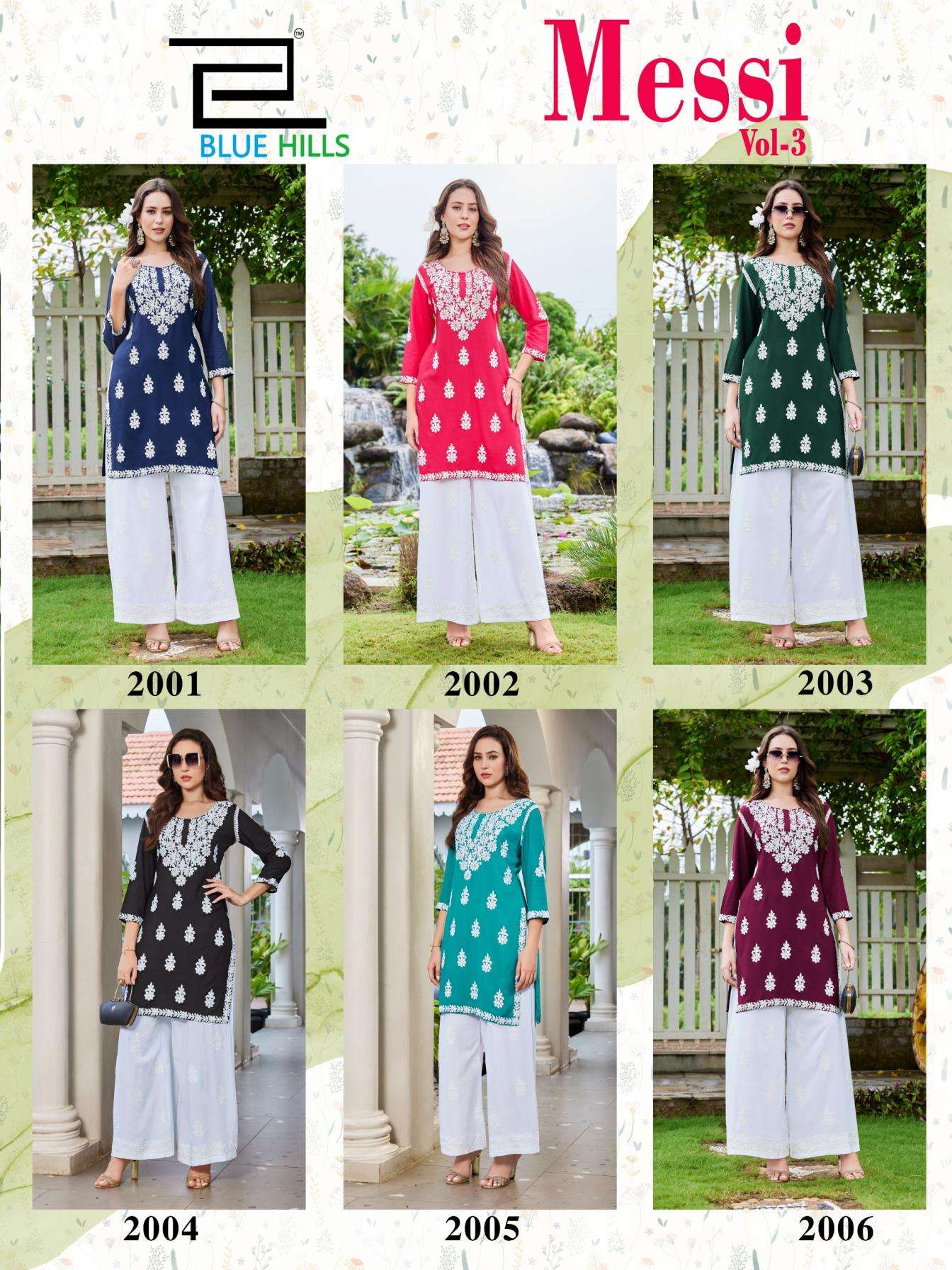 blue hills messi vol 3 full stitch rayon thread work combo plus size kurti with plazzo