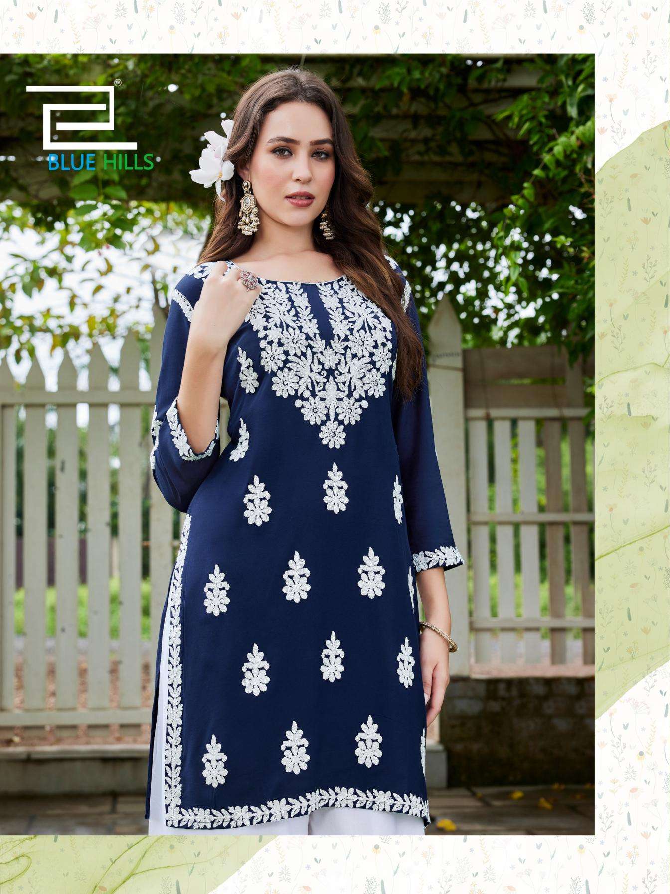 blue hills messi vol 3 full stitch rayon thread work combo plus size kurti with plazzo