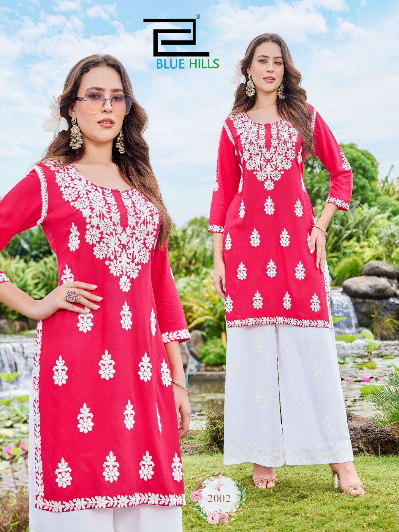 blue hills messi vol 3 full stitch rayon thread work combo plus size kurti with plazzo