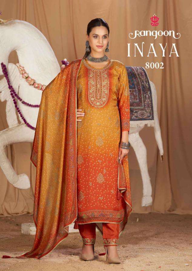 rangoon inaya attractive muslin aari work readymade 3pcs catalog