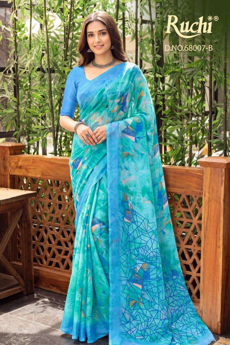 ruchi presents shimmer georgette printed sarees catalog