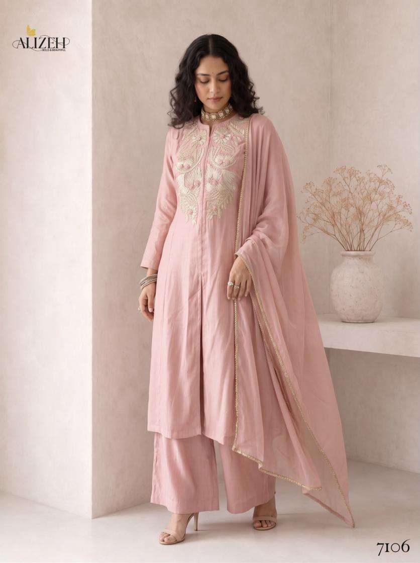 Alizeh Presents 7106-7109 Roman Silk A-Line Anarkali Style Readymade Festive Wear Dress Catalog Wholesaler And Exporter In Surat 