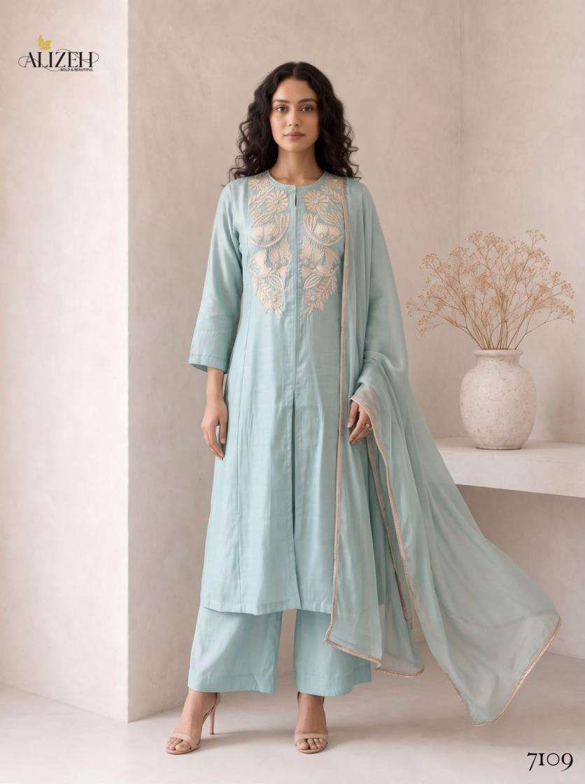 Alizeh Presents 7106-7109 Roman Silk A-Line Anarkali Style Readymade Festive Wear Dress Catalog Wholesaler And Exporter In Surat 