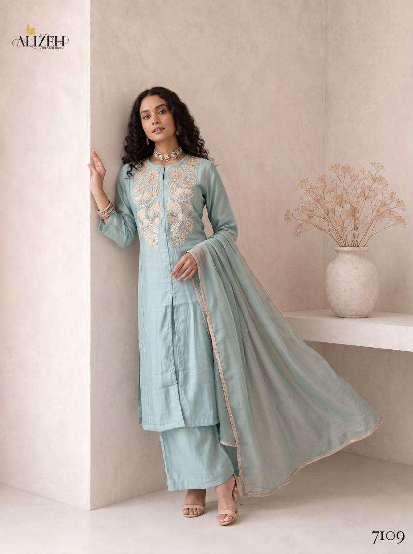 Alizeh Presents 7106-7109 Roman Silk A-Line Anarkali Style Readymade Festive Wear Dress Catalog Wholesaler And Exporter In Surat 