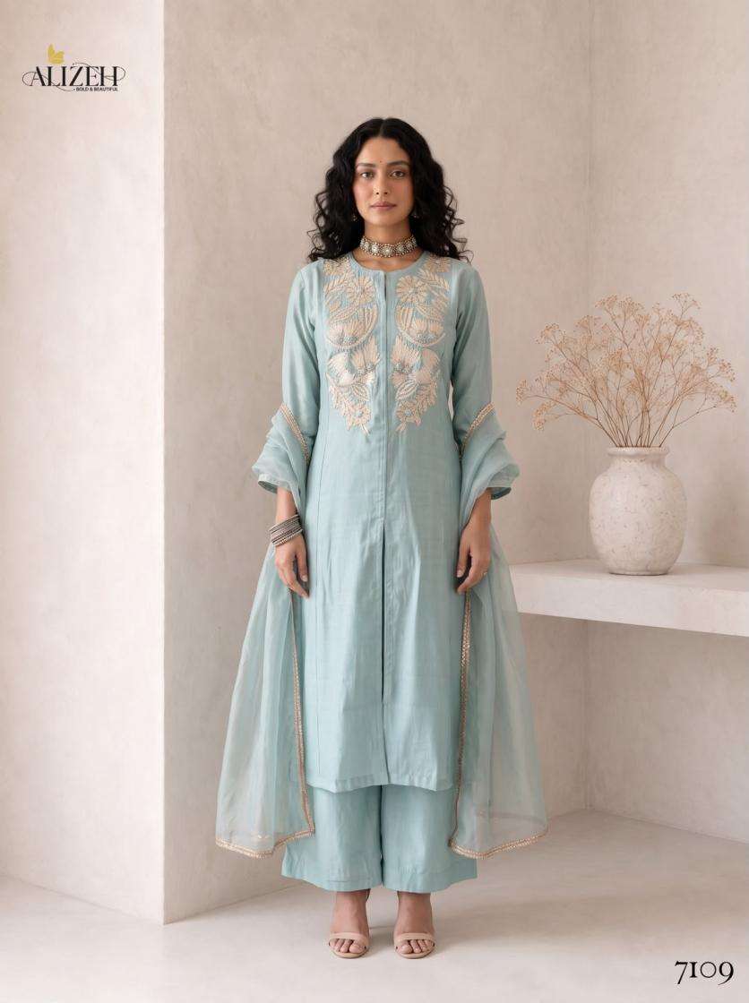 Alizeh Presents 7106-7109 Roman Silk A-Line Anarkali Style Readymade Festive Wear Dress Catalog Wholesaler And Exporter In Surat 