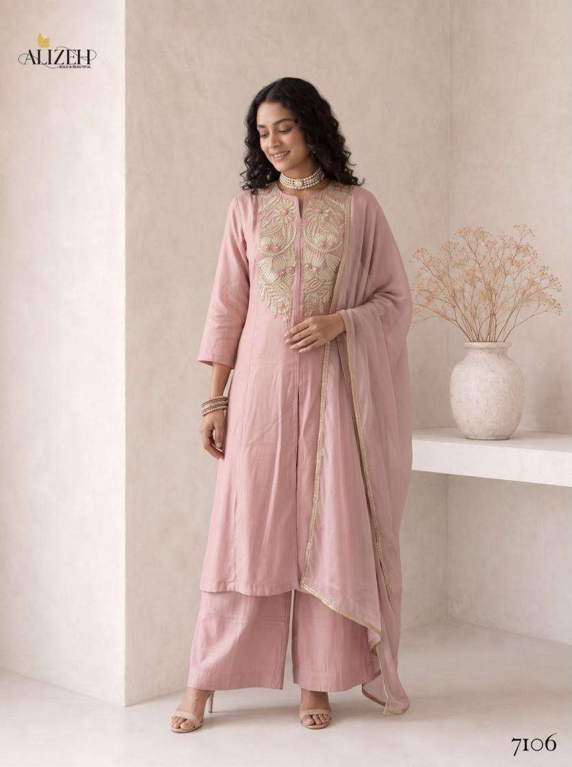 Alizeh Presents 7106-7109 Roman Silk A-Line Anarkali Style Readymade Festive Wear Dress Catalog Wholesaler And Exporter In Surat 