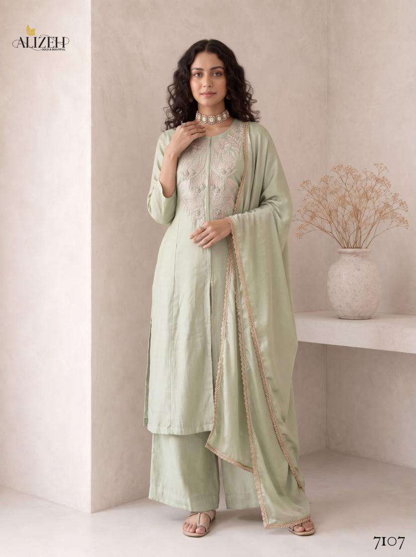 Alizeh Presents 7106-7109 Roman Silk A-Line Anarkali Style Readymade Festive Wear Dress Catalog Wholesaler And Exporter In Surat 